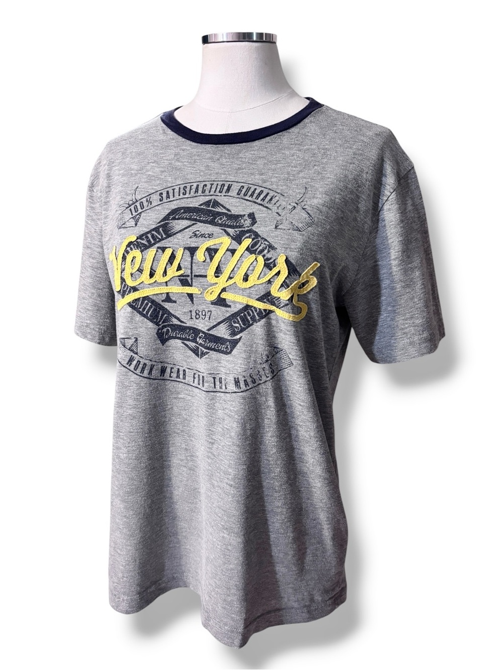 ROEBUCK & CO. Grey Graphic New York Ringer T-Shirt Size XL VINTAGE